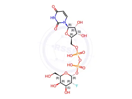 Chemical structure of Uridine 5'-(trihydrogen diphosphate), P'-(2-deoxy-2-fluoro-α-D-galactopyranosyl) ester