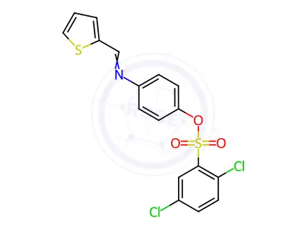 Chemical structure of 4-[(E)-[(Thiophen-2-yl)methylidene]amino]phenyl 2,5-dichlorobenzene-1-sulfonate