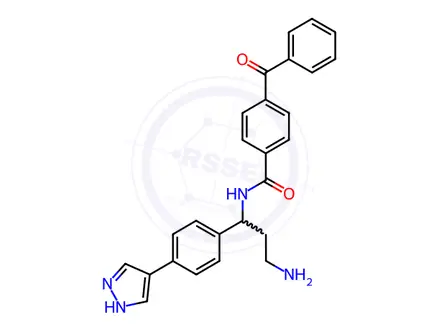 Chemical structure of N-(1-(4-(1H-Pyrazol-4-yl)phenyl)-3-aminopropyl)-4-benzoylbenzamide