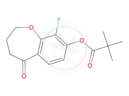 Chemical structure of 9-Fluoro-5-oxo-2,3,4,5-tetrahydrobenzo[b]oxepin-8-yl pivalate