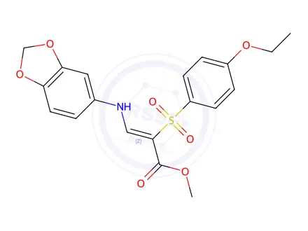Chemical structure of Methyl (2Z)-3-[(2H-1,3-benzodioxol-5-yl)amino]-2-(4-ethoxybenzenesulfonyl)prop-2-enoate