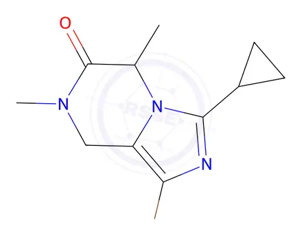 Chemical structure of 1-Bromo-3-cyclopropyl-5,7-dimethyl-7,8-dihydroimidazo[1,5-a]pyrazin-6(5H)-one