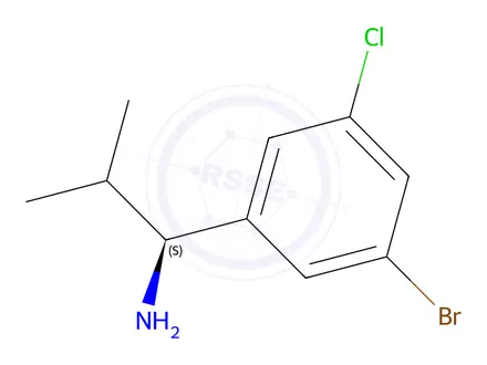 Chemical structure of (S)-1-(3-bromo-5-chlorophenyl)-2-methylpropan-1-amine