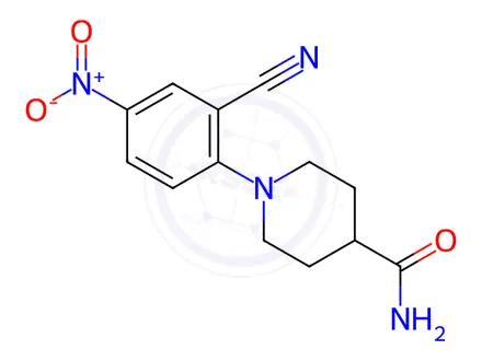 Chemical structure of 1-(2-Cyano-4-nitrophenyl)piperidine-4-carboxamide