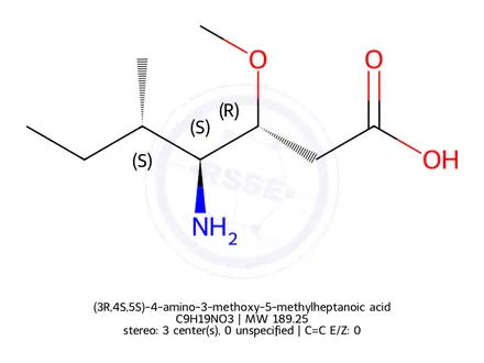 Chemical structure of (3R,4S,5S)-4-amino-3-methoxy-5-methylheptanoic acid