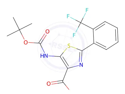 Chemical structure of 5-((tert-Butoxycarbonyl)amino)-2-(2-(trifluoromethyl)phenyl)thiazole-4-carboxylic acid