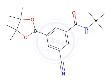 Chemical structure of N-tert-butyl-3-cyano-5-(4,4,5,5-tetramethyl-1,3,2-dioxaborolan-2-yl)benzamide