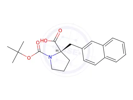 Chemical structure of (R)-1-(tert-butoxycarbonyl)-2-(naphthalen-2-ylmethyl)pyrrolidine-2-carboxylic acid
