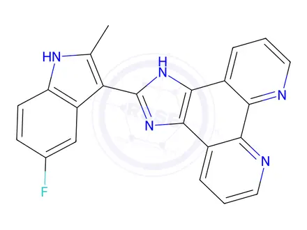 Chemical structure of 2-(6-Fluoro-2-methyl-1H-indol-3-yl)-1H-imidazo[4,5-f][1,10]phenanthroline