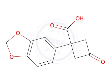 Chemical structure of 1-(Benzo[d][1,3]dioxol-5-yl)-3-oxocyclobutane-1-carboxylic acid