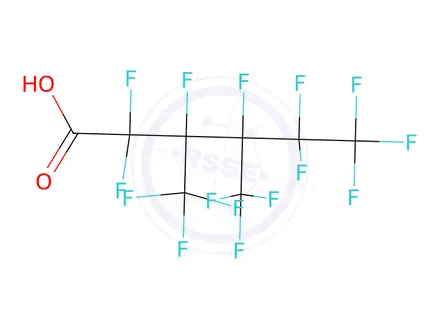 Chemical structure of Hexanoic acid, 2,2,3,4,5,5,6,6,6-nonafluoro-3,4-bis(trifluoromethyl)-