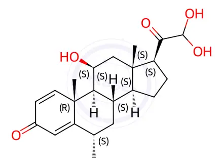 Chemical structure of 11b,21,21-Trihydroxy-6a-methylpregna-1,4-diene-3,20-dione
