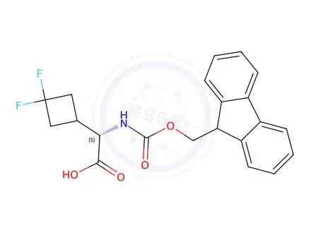 Chemical structure of (2S)-2-(3,3-difluorocyclobutyl)-2-(9H-fluoren-9-ylmethoxycarbonylamino)acetic acid