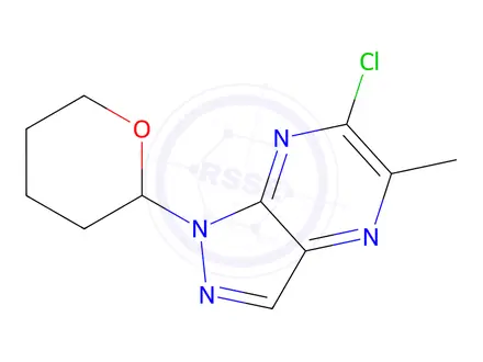 Chemical structure of 6-Chloro-5-methyl-1-(tetrahydro-2H-pyran-2-yl)-1H-pyrazolo[3,4-b]pyrazine