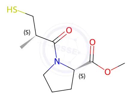 Chemical structure of (2S)-1-[(2S)-2-Methyl-3-Sulphanylpropanoyl]pyrrolidine-2-carboxylic Acid Methyl ester