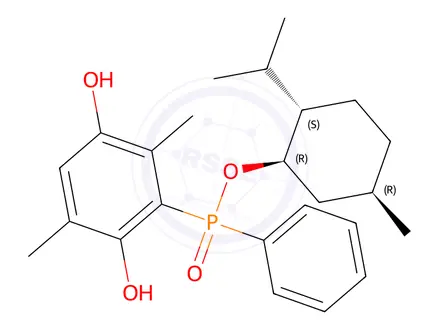 Chemical structure of (Sp)-(1R,2S,5R)-2-Isopropyl-5-methylcyclohexyl (2,5-dihydroxy-3,6-dimethylphenyl)(phenyl)phosphinate