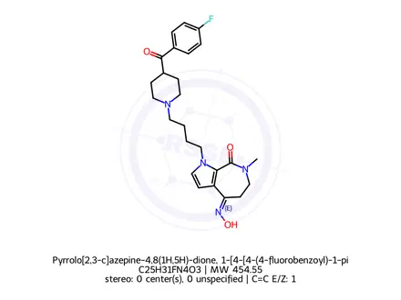 Chemical structure of Pyrrolo[2,3-c]azepine-4,8(1H,5H)-dione, 1-[4-[4-(4-fluorobenzoyl)-1-piperidinyl]butyl]-6,7-dihydro-7-methyl-, 4-oxime, (4E)-