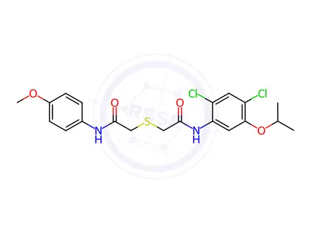Chemical structure of N-[2,4-Dichloro-5-(propan-2-yloxy)phenyl]-2-({[(4-methoxyphenyl)carbamoyl]methyl}sulfanyl)acetamide