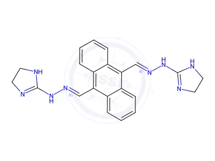 Chemical structure of 9,10-Bis(2-(4,5-dihydro-1H-imidazol-2-yl)hydrazono)methyl)anthracene
