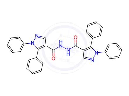 Chemical structure of N'-(1,5-diphenyl-1H-pyrazole-4-carbonyl)-1,5-diphenyl-1H-pyrazole-4-carbohydrazide