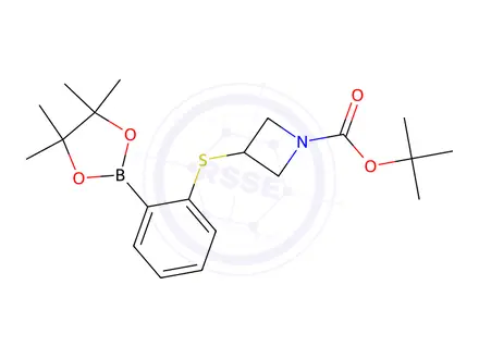 Chemical structure of tert-Butyl 3-((2-(4,4,5,5-tetramethyl-1,3,2-dioxaborolan-2-yl)phenyl)thio)azetidine-1-carboxylate