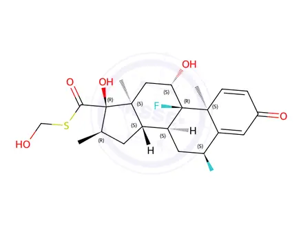 Chemical structure of S-(Hydroxymethyl) (6S,8S,9R,10S,11S,13S,14S,16R,17R)-6,9-difluoro-11,17-dihydroxy-10,13,16-trimethyl-3-oxo-6,7,8,9,10,11,12,13,14,15,16,17-dodecahydro-3H-cyclopenta[a]phenanthrene-