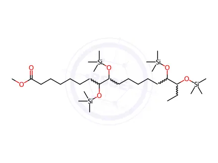 Chemical structure of 8,9,15,16-Tetrakis[(trimethylsilyl)oxy]octadecanoic acid methyl ester