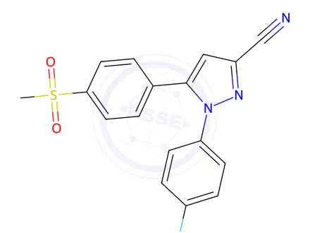 Chemical structure of 1-(4-fluorophenyl)-5-[4-(methylsulfonyl)phenyl]-pyrazole-3-carbonitrile