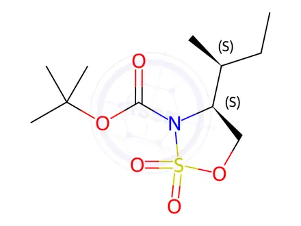 Chemical structure of 1,2,3-Oxathiazolidine-3-carboxylic acid, 4-[(1S)-1-methylpropyl]-, 1,1-dimethylethyl ester, 2,2-dioxide, (4S)-