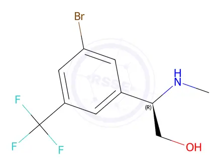 Chemical structure of (R)-2-(3-bromo-5-(trifluoromethyl)phenyl)-2-(methylamino)ethan-1-ol