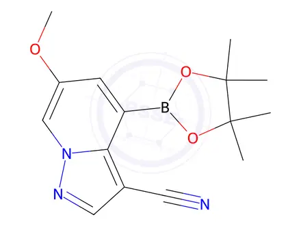 Chemical structure of 6-Methoxy-4-(4,4,5,5-tetramethyl-1,3,2-dioxaborolan-2-yl)pyrazolo[1,5-a]pyridine-3-carbonitrile