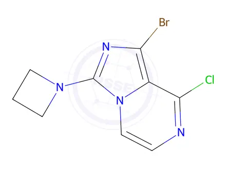 Chemical structure of 3-(Azetidin-1-yl)-1-bromo-8-chloroimidazo[1,5-a]pyrazine