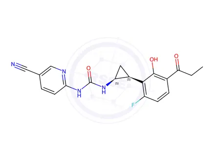 Chemical structure of 1-(5-cyanopyridin-2-yl)-3-((1S,2S)-2-(6-fluoro-2-hydroxy-3-propanoylphenyl)cyclopropyl)urea