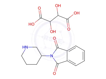 Chemical structure of (2S,3S)-2,3-Dihydroxybutanedioic acid--2-[(3R)-piperidin-3-yl]-1H-isoindole-1,3(2H)-dione (1/1)