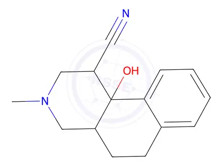 Chemical structure of 10b-Hydroxy-3-methyl-1,2,3,4,4a,5,6,10b-octahydrobenzo[f]isoquinoline-1-carbonitrile
