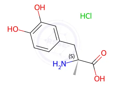 Chemical structure of (-)-α-Methyldopa Hydrochloride