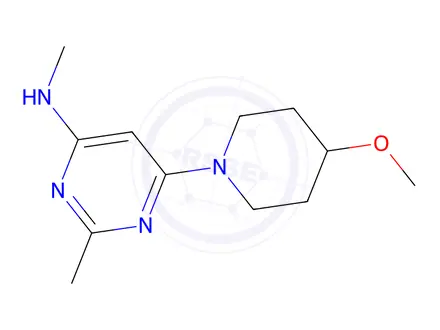 Chemical structure of 6-(4-methoxypiperidin-1-yl)-n,2-dimethylpyrimidin-4-amine