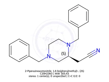 Chemical structure of 2-Piperazineacetonitrile, 1,4-bis(phenylmethyl)-, (2S)-