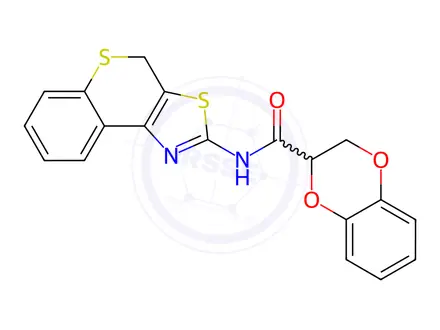 Chemical structure of N-(4H-Thiochromeno[4,3-d]thiazol-2-yl)-2,3-dihydrobenzo[b][1,4]dioxine-2-carboxamide
