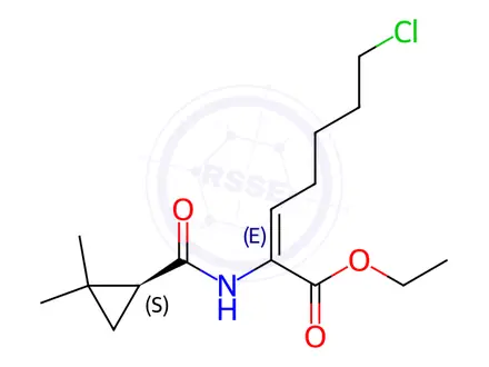 Chemical structure of Ethyl (S,E)-7-chloro-2-(2,2-dimethylcyclopropane-1-carboxamido)hept-2-enoate
