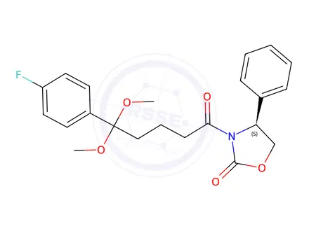 Chemical structure of (S)-3-(5-(4-Fluorophenyl)-5,5-dimethoxypentanoyl)-4-phenyloxazolidin-2-one