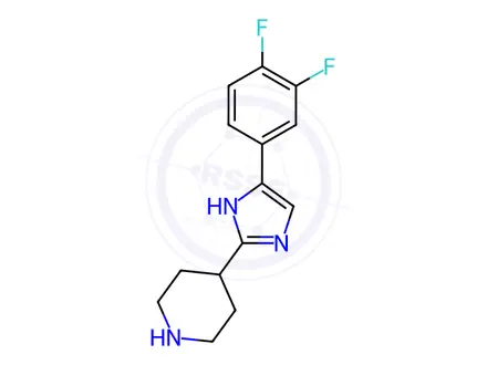Chemical structure of 4-[5-(3,4-difluorophenyl)-1H-imidazol-2-yl]piperidine