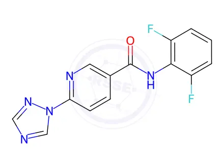 Chemical structure of N-(2,6-Difluorophenyl)-6-(1H-1,2,4-triazol-1-yl)pyridine-3-carboxamide