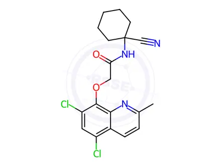 Chemical structure of N-(1-Cyanocyclohexyl)-2-((5,7-dichloro-2-methylquinolin-8-yl)oxy)acetamide