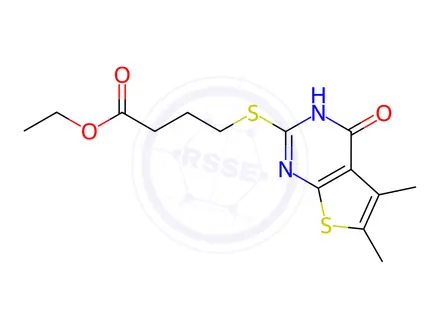 Chemical structure of Ethyl 4-((5,6-dimethyl-4-oxo-3,4-dihydrothieno[2,3-d]pyrimidin-2-yl)thio)butanoate