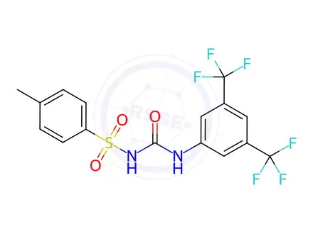 Chemical structure of N-((3,5-bis(trifluoromethyl)phenyl)carbamoyl)-4-methylbenzenesulfonamide