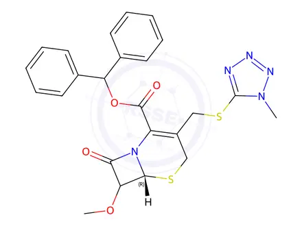 Chemical structure of (6R)-benzhydryl 7-methoxy-3-(((1-methyl-1H-tetrazol-5-yl)thio)methyl)-8-oxo-5-thia-1-azabicyclo[4.2.0]oct-2-ene-2-carboxylate
