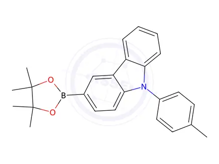 Chemical structure of 3-(4,4,5,5-tetramethyl-1,3,2-dioxaborolan-2-yl)-9-(p-tolyl)-9H-carbazole
