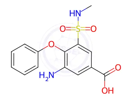 Chemical structure of Benzoic acid, 3-amino-5-[(methylamino)sulfonyl]-4-phenoxy-