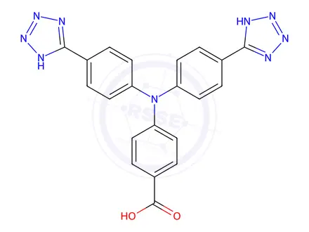 Chemical structure of 4-(bis(4-(2H-tetrazol-5-yl)phenyl)amino)benzoic acid
